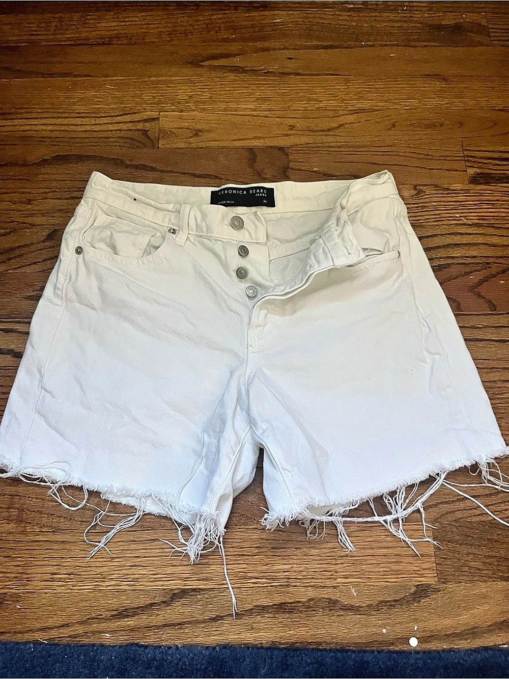 Veronica Beard Frayed Denim Shorts White Waist 26